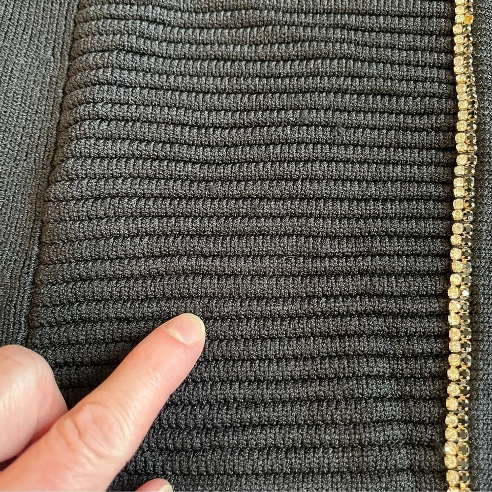 Maje Fine Knit Rhinestone Trim Cardigan Jacket Black Gold French Designer Small - Picture 11 of 16